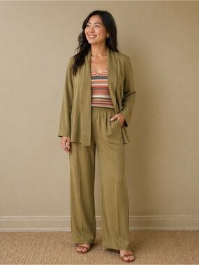 Eileen Fisher Olive Green Wide-Leg Drapey Trousers blazer set L